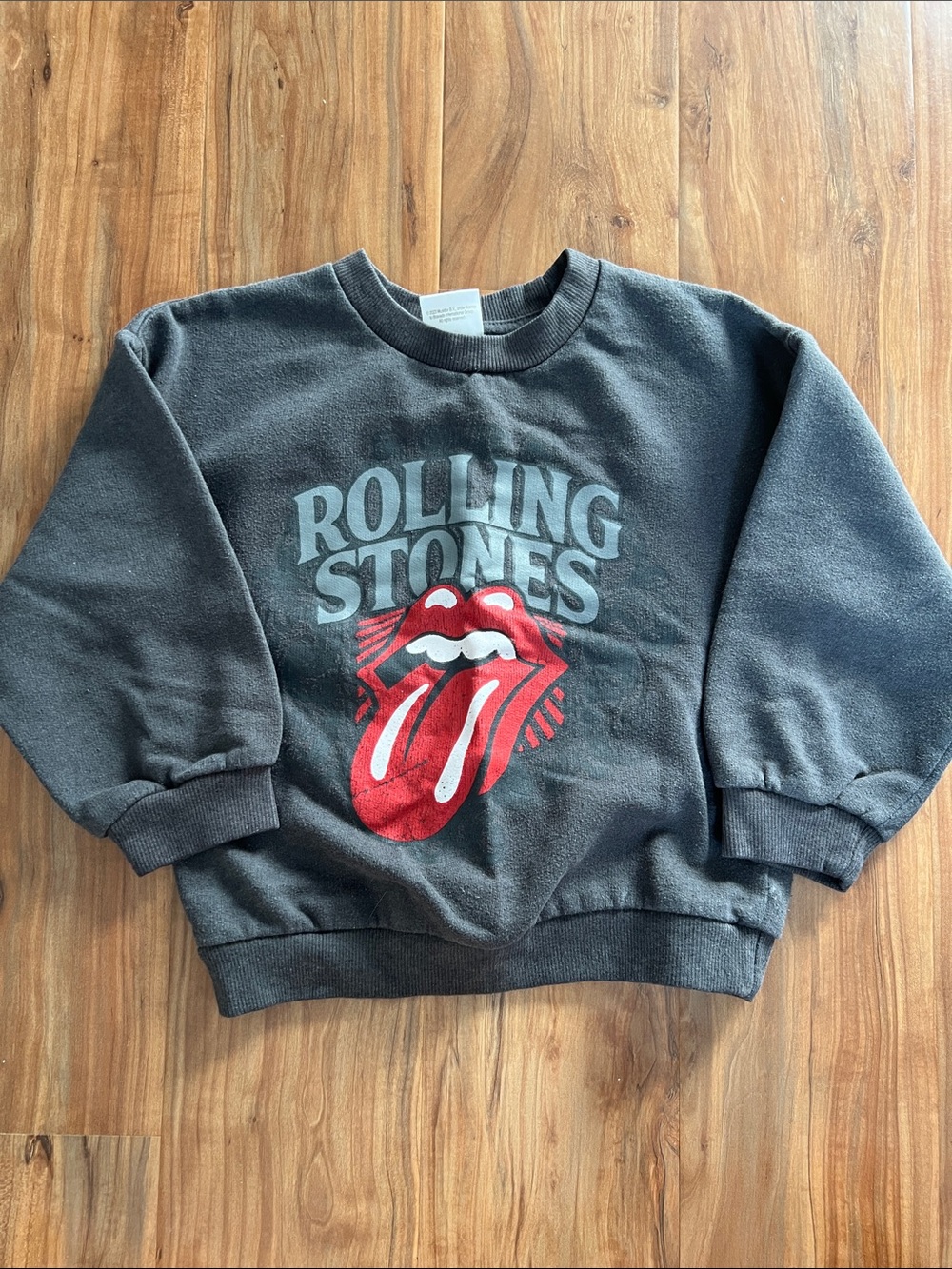 the Rolling Stones Charcoal Toodler Sweatshirt with Red Tongue Logo